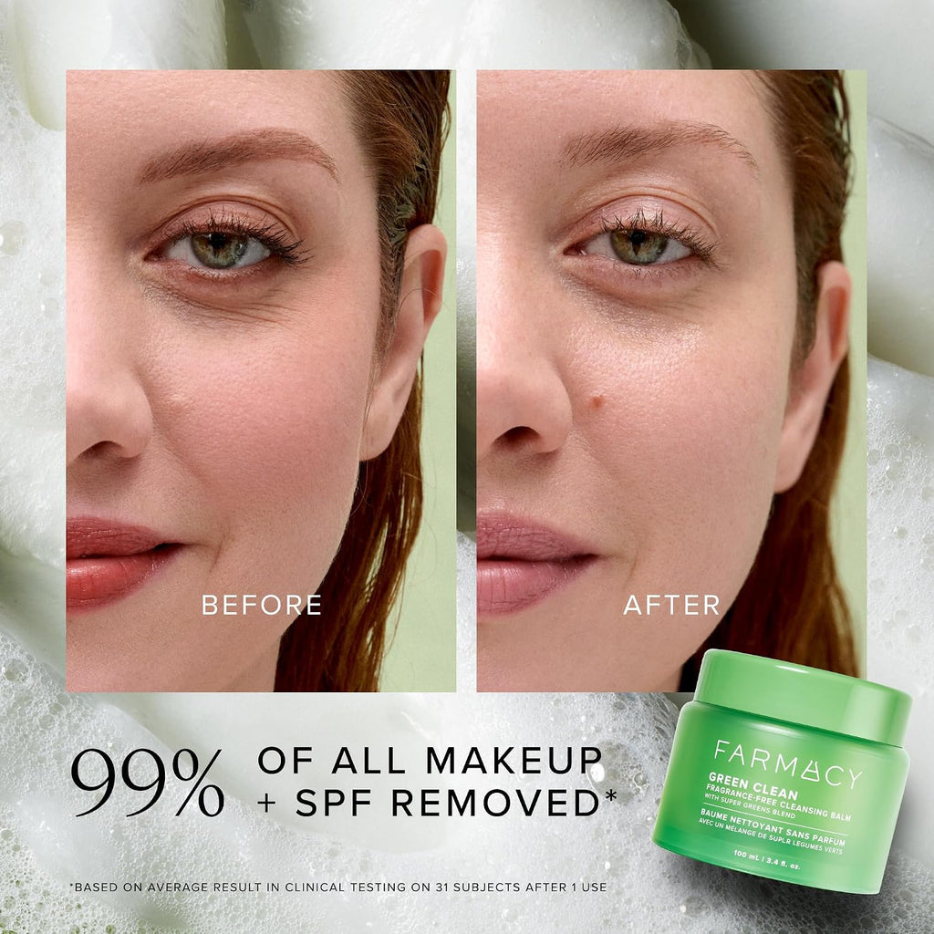 Sensitive Skin Makeup Remover Cleansing Balm - Green Clean Waterproof Makeup Remover Balm + Oil Cleanser for Face - Melts Make up + SPF - Hydrates + Softens Skin - Fragrance-Free (200Ml)
