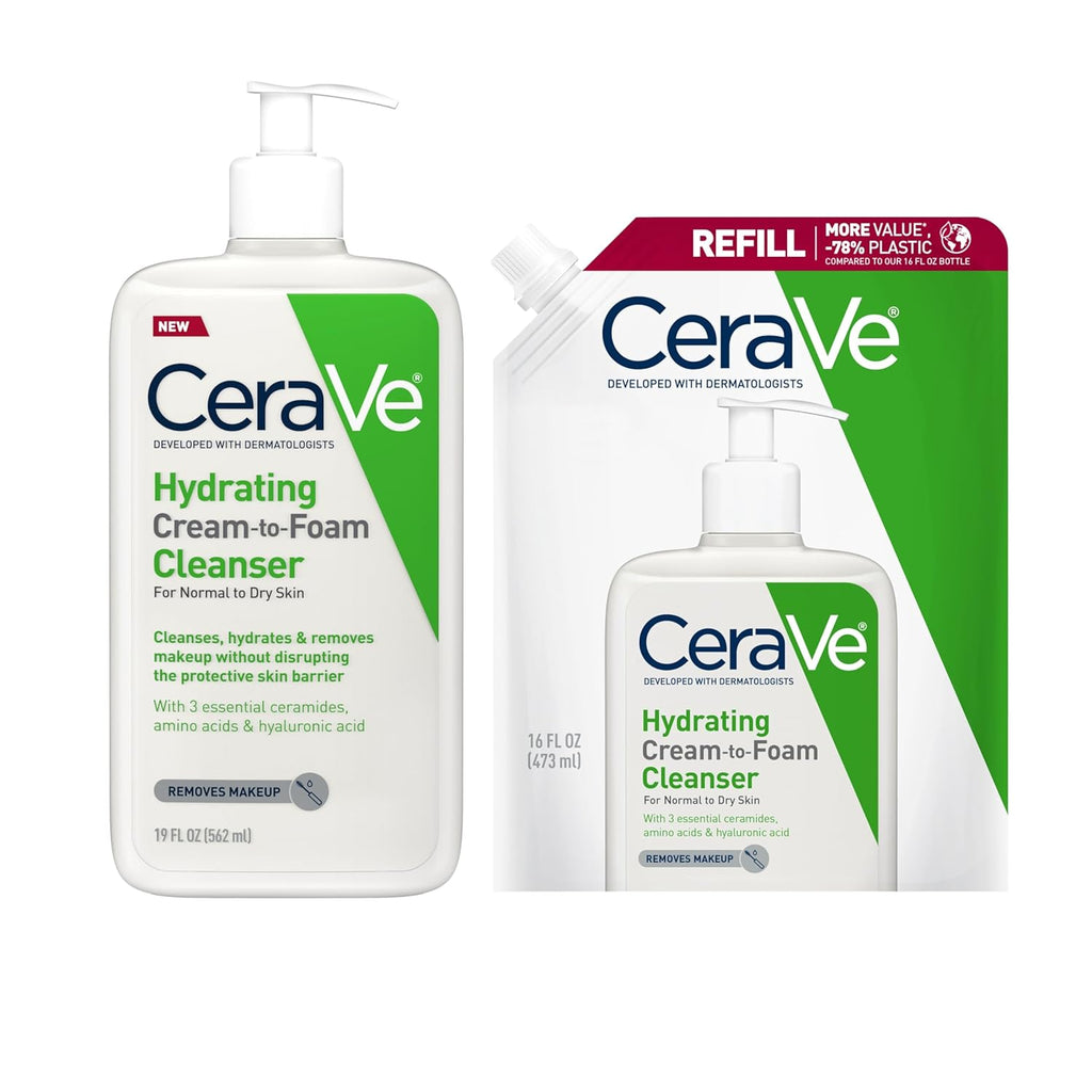 Hydrating Cream to Foam Cleanser, 19 Fluid Ounce + Hydrating Cream to Foam Cleanser, 16 Ounce Refill