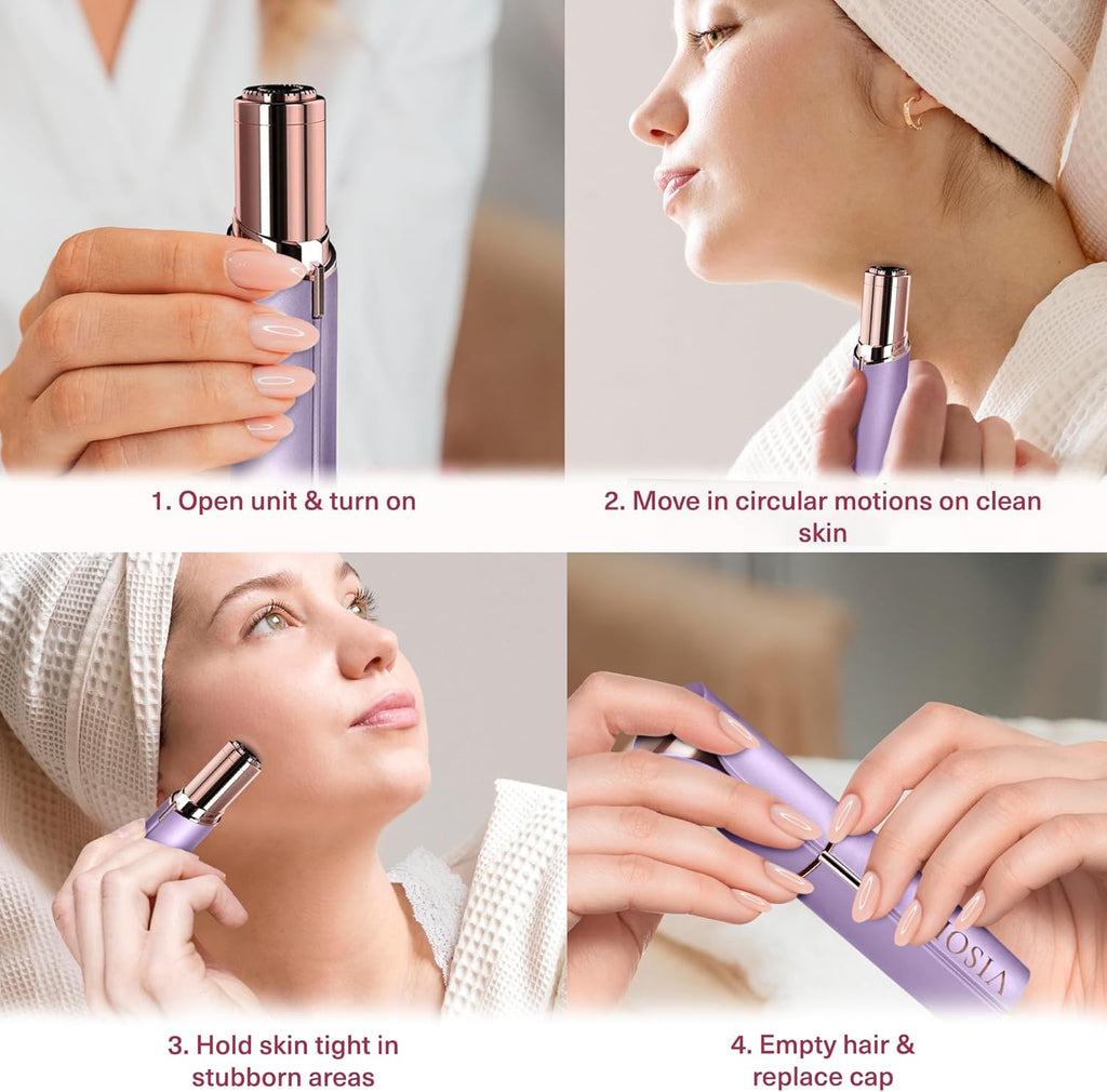 Facial Hair Removal for Women | Electric Razor Device Small Mustache Dermaplaning Remover Tools Tweezers Epilator Trimmer Face Dermaplane Shavers Beauty Gadgets Set Accessories (Amethyst)