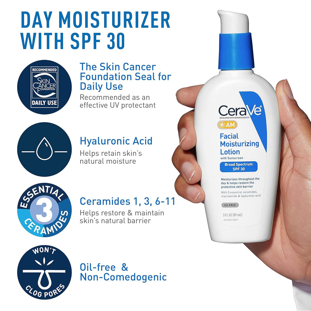 AM Face Moisturizer with SPF, PM Face Moisturizer & Hydrating Face Wash Skin Care Routine for Morning & Night | Travel Size Toiletries | 3Oz Lotion + 3Oz Lotion + 3Oz Cleanser