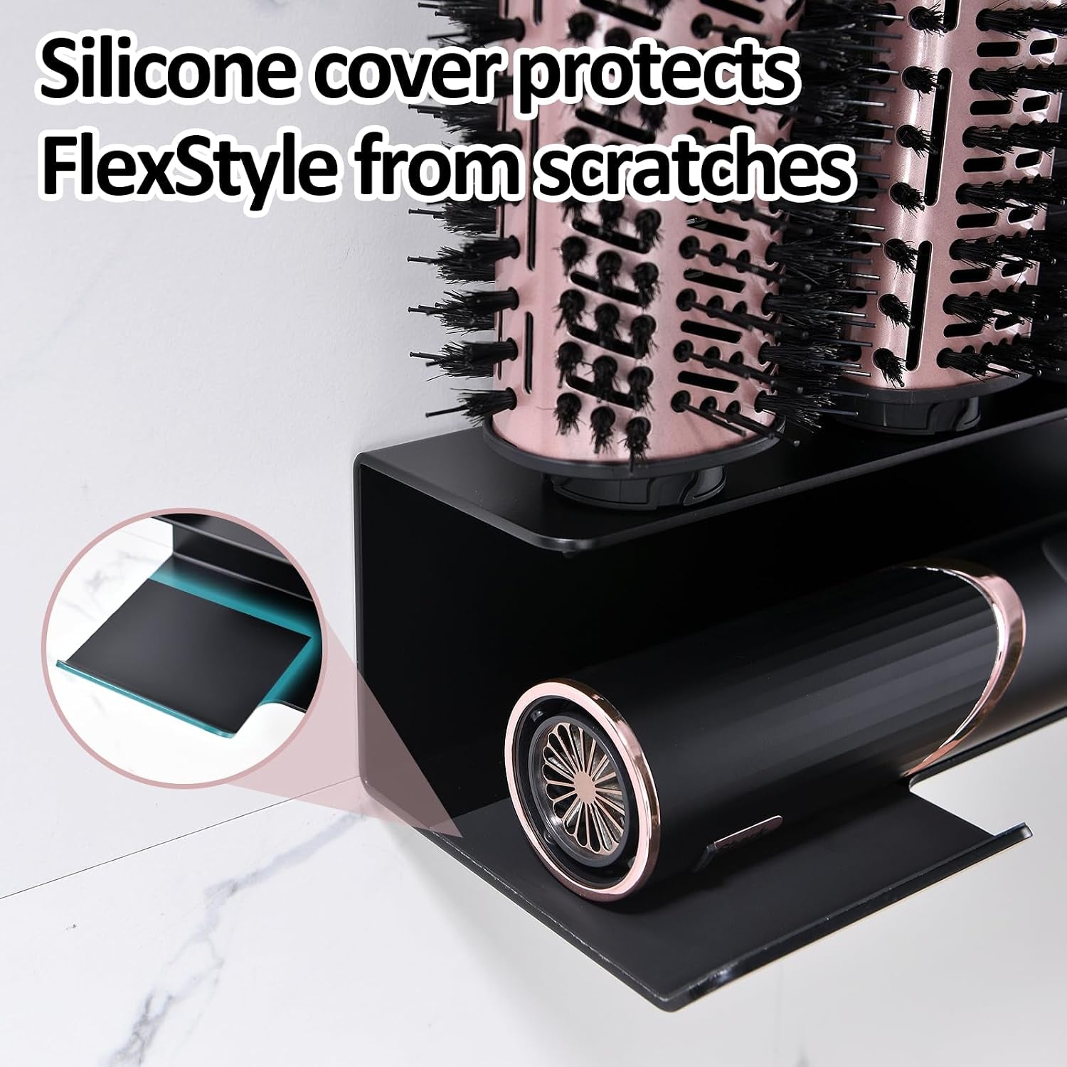 Hair Dryer Holder Compatible with Shark Flexstyle, Wall Mount Organizer for Shark Flex Style HD430/HD435/HD440BK/HD433CP Attachments, Storage Rack for Curlers Brushes Diffuser Accessories