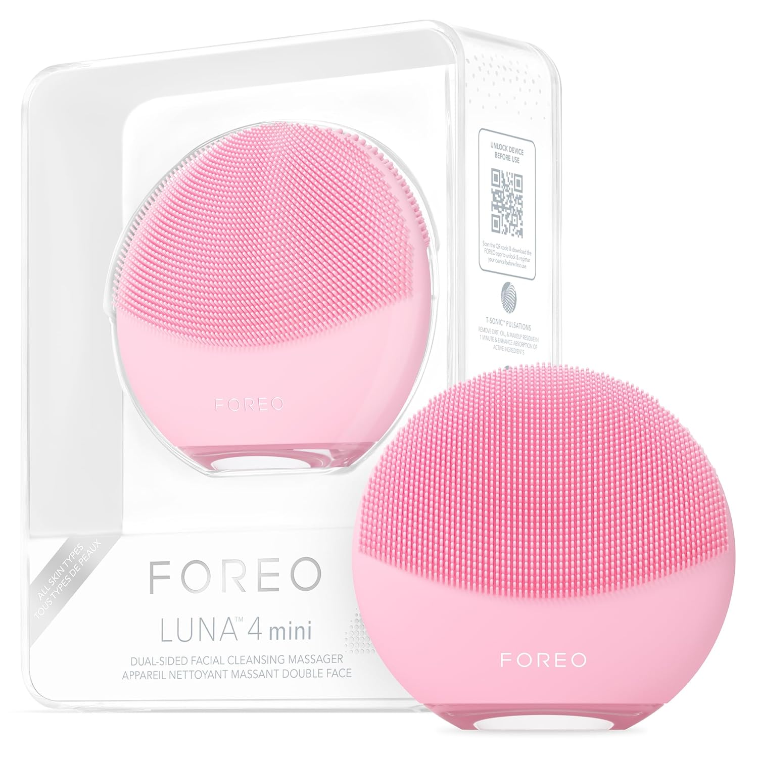 LUNA 4 Mini Face Cleansing Brush & Face Massager - Premium Face Care - Enhances Absorption of Facial Skin Care Products - Simple Skin Care Tools - for All Skin Types- Pearl Pink