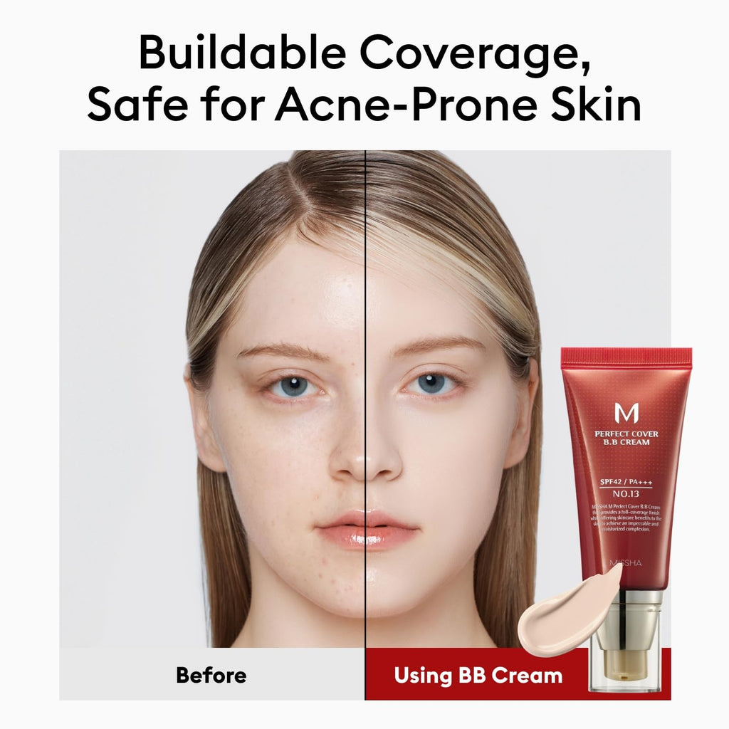 M Perfect Cover BB Cream No.13 Bright Beige - Fair with Cool Undertone SPF 42 PA +++ 1.69 Fl Oz - Tinted Moisturizer for Face with SPF