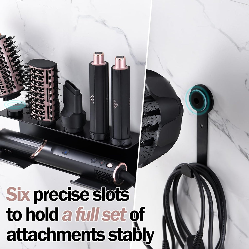 Hair Dryer Holder Compatible with Shark Flexstyle, Wall Mount Organizer for Shark Flex Style HD430/HD435/HD440BK/HD433CP Attachments, Storage Rack for Curlers Brushes Diffuser Accessories