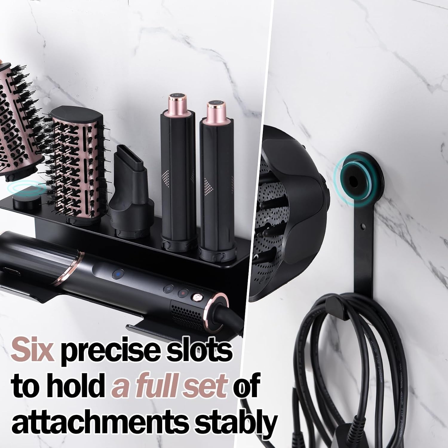 Hair Dryer Holder Compatible with Shark Flexstyle, Wall Mount Organizer for Shark Flex Style HD430/HD435/HD440BK/HD433CP Attachments, Storage Rack for Curlers Brushes Diffuser Accessories