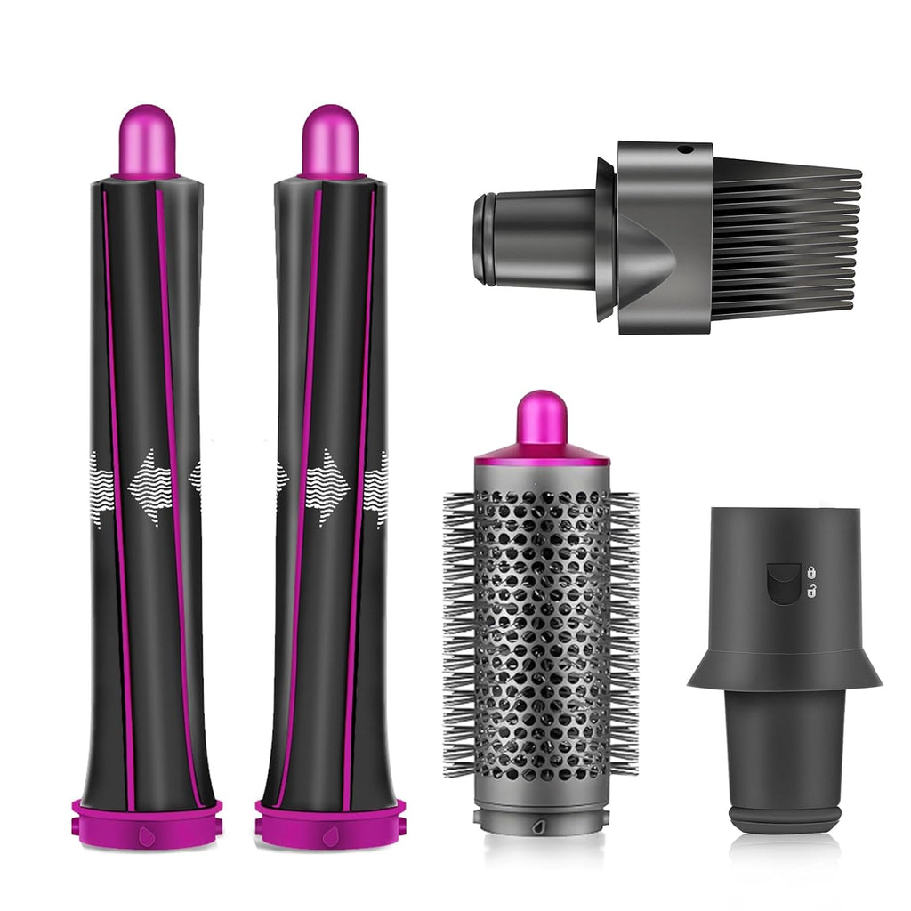Hair Curling Iron Barrels & round Brush Attachment for Dyson Supersonic Hair Dryer, 5 in 1 Hair Tools Replacement Parts Automatic Curling Suit, Accessories for Multiple Hair Styles
