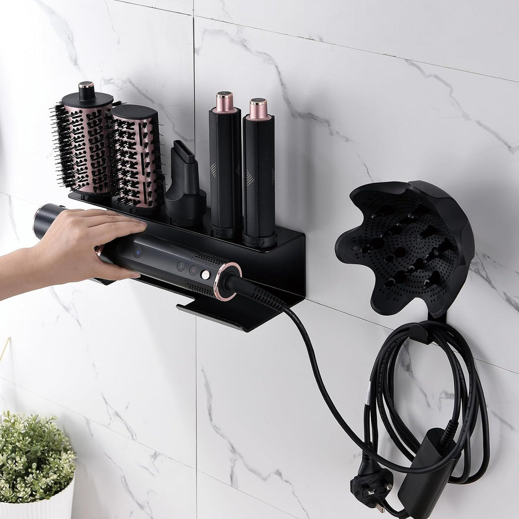 Hair Dryer Holder Compatible with Shark Flexstyle, Wall Mount Organizer for Shark Flex Style HD430/HD435/HD440BK/HD433CP Attachments, Storage Rack for Curlers Brushes Diffuser Accessories