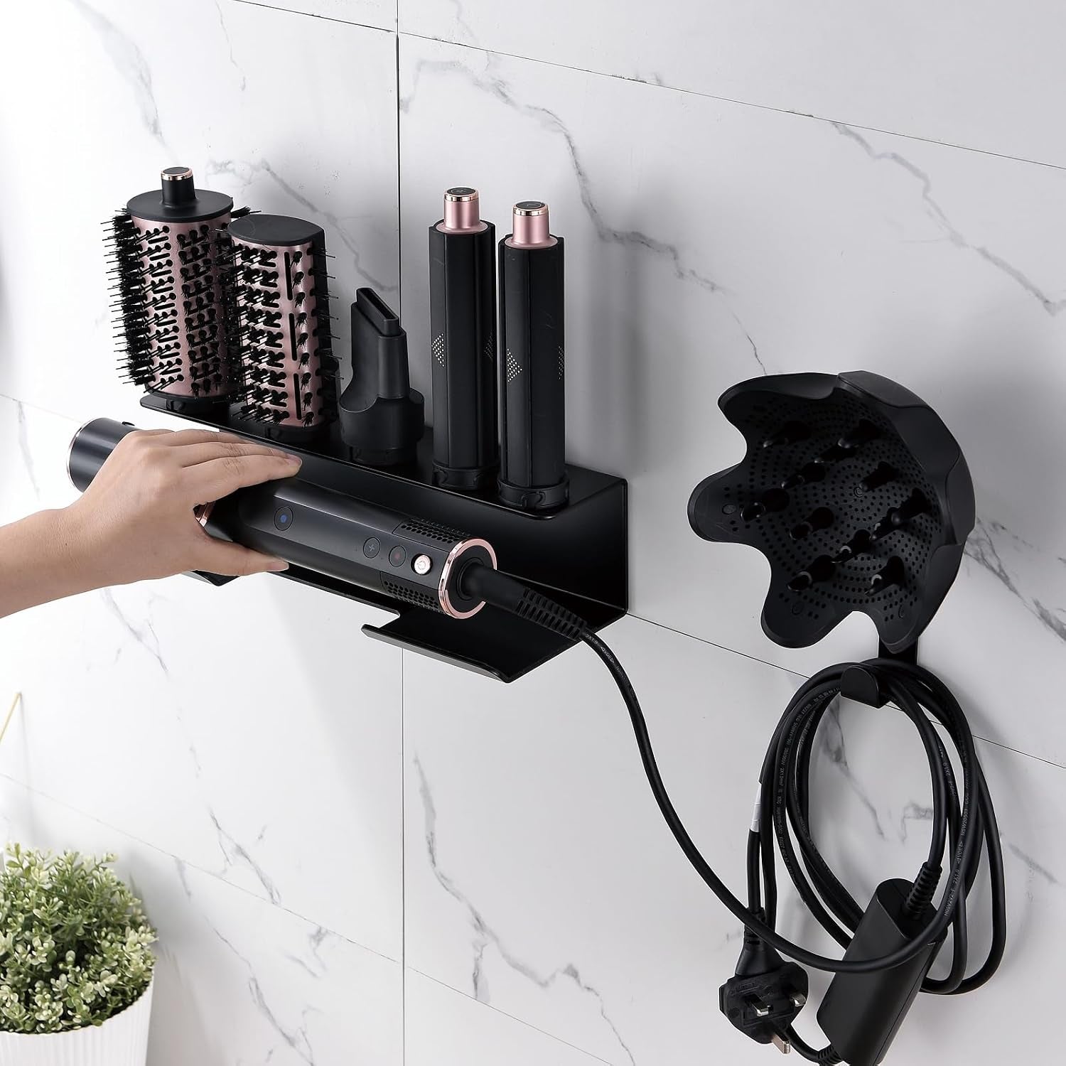 Hair Dryer Holder Compatible with Shark Flexstyle, Wall Mount Organizer for Shark Flex Style HD430/HD435/HD440BK/HD433CP Attachments, Storage Rack for Curlers Brushes Diffuser Accessories