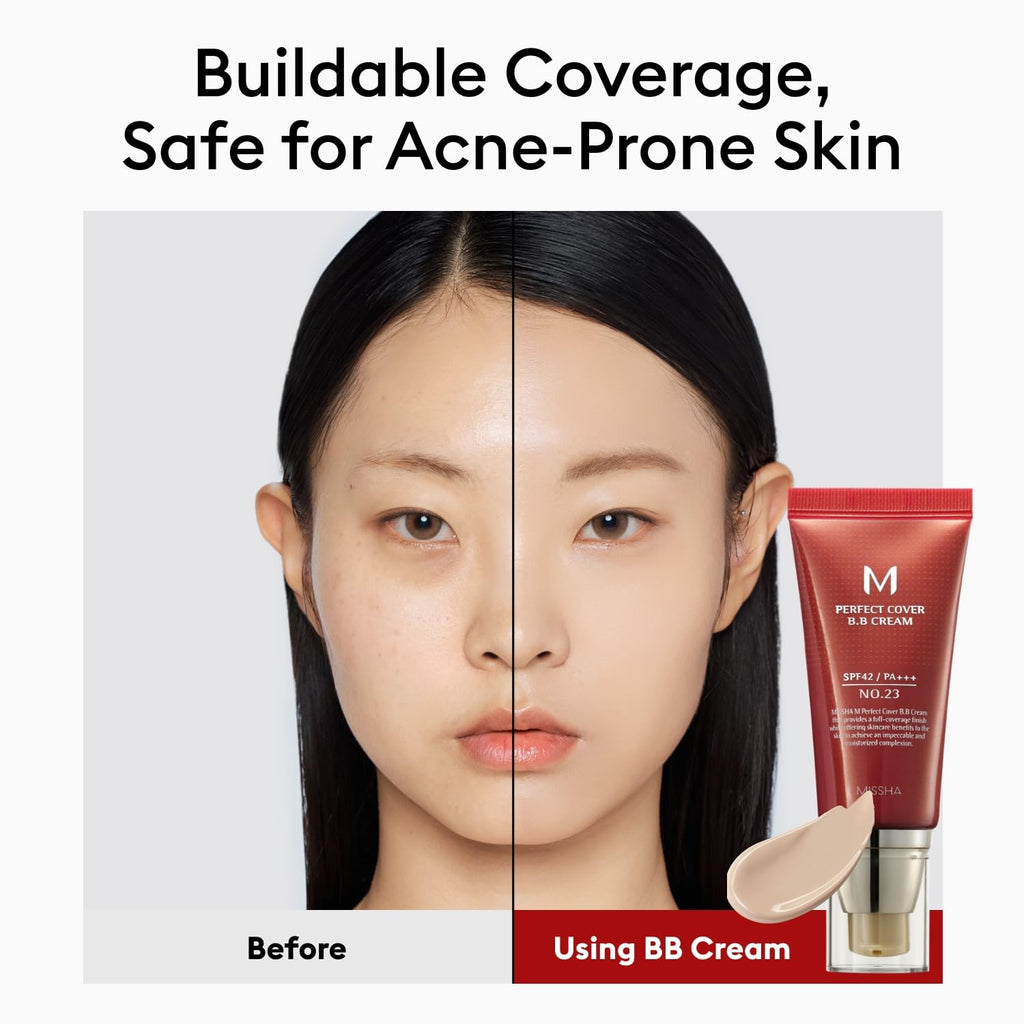 M Perfect Cover BB Cream No.23 Natural Beige -Light/Medium with Cool/Neutral Undertone SPF 42 PA +++ 1.69 Fl Oz - Tinted Moisturizer for Face with SPF