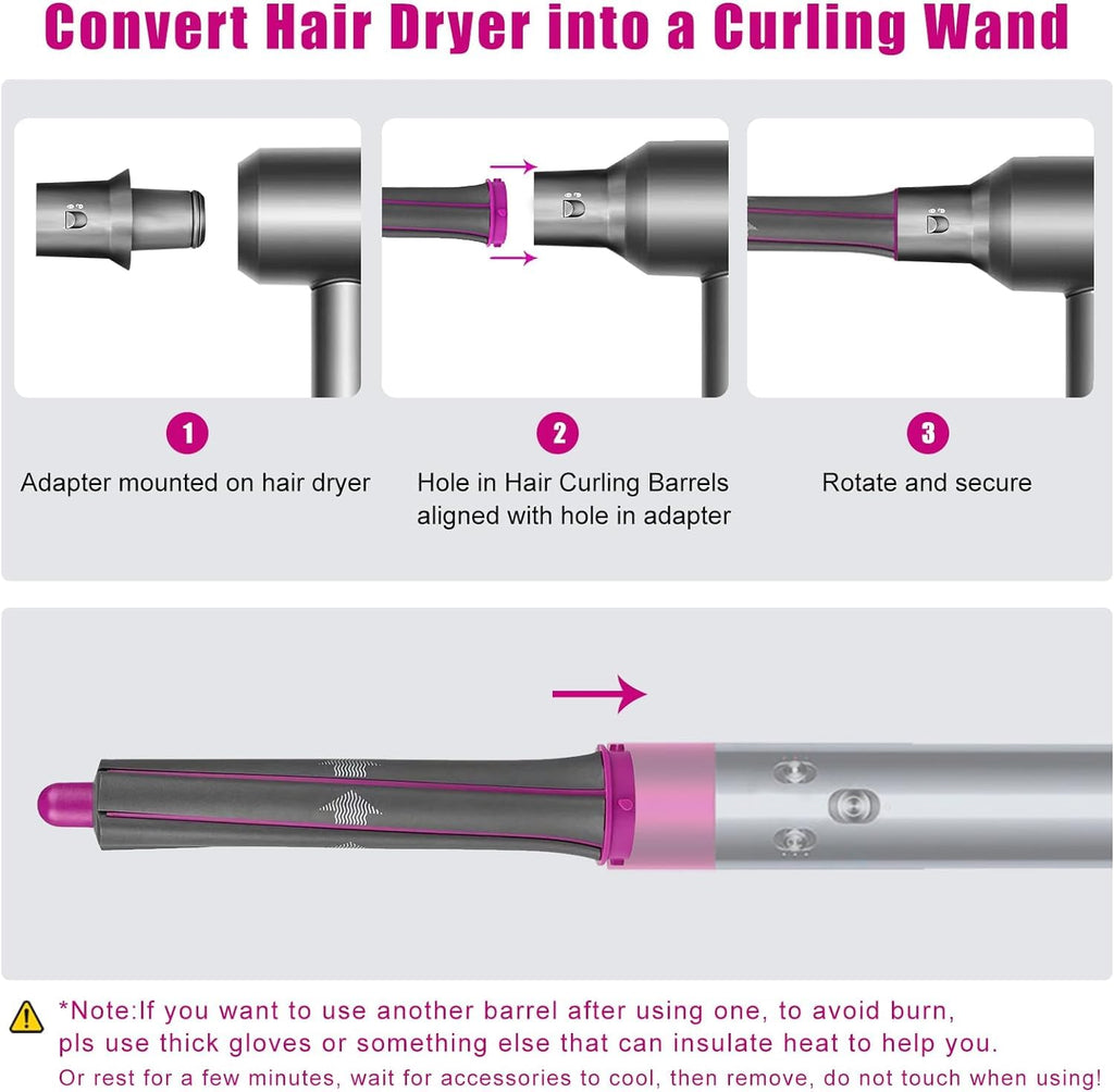 Hair Curling Iron Barrels & round Brush Attachment for Dyson Supersonic Hair Dryer, 5 in 1 Hair Tools Replacement Parts Automatic Curling Suit, Accessories for Multiple Hair Styles
