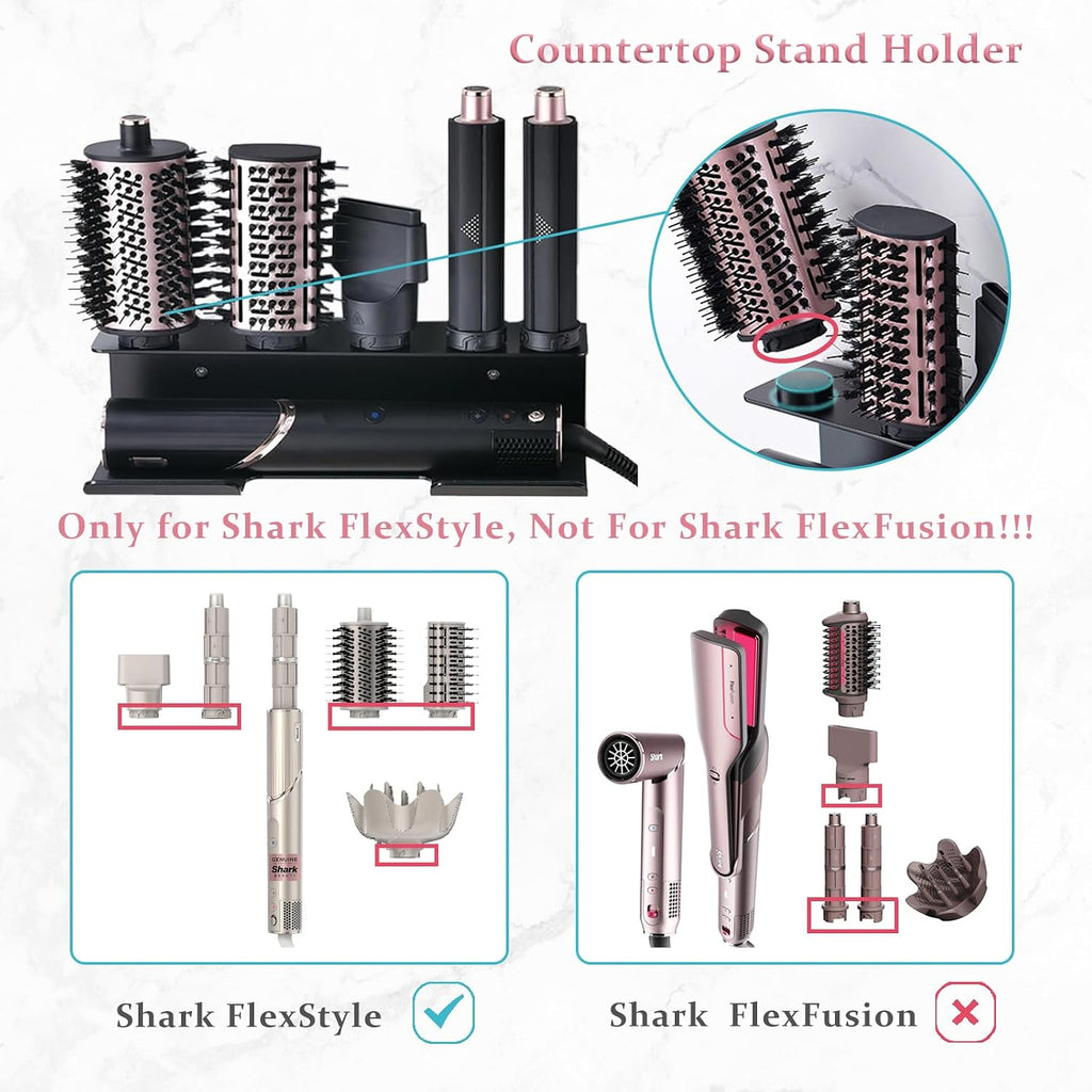 Hair Dryer Holder Compatible with Shark Flexstyle, Wall Mount Organizer for Shark Flex Style HD430/HD435/HD440BK/HD433CP Attachments, Storage Rack for Curlers Brushes Diffuser Accessories