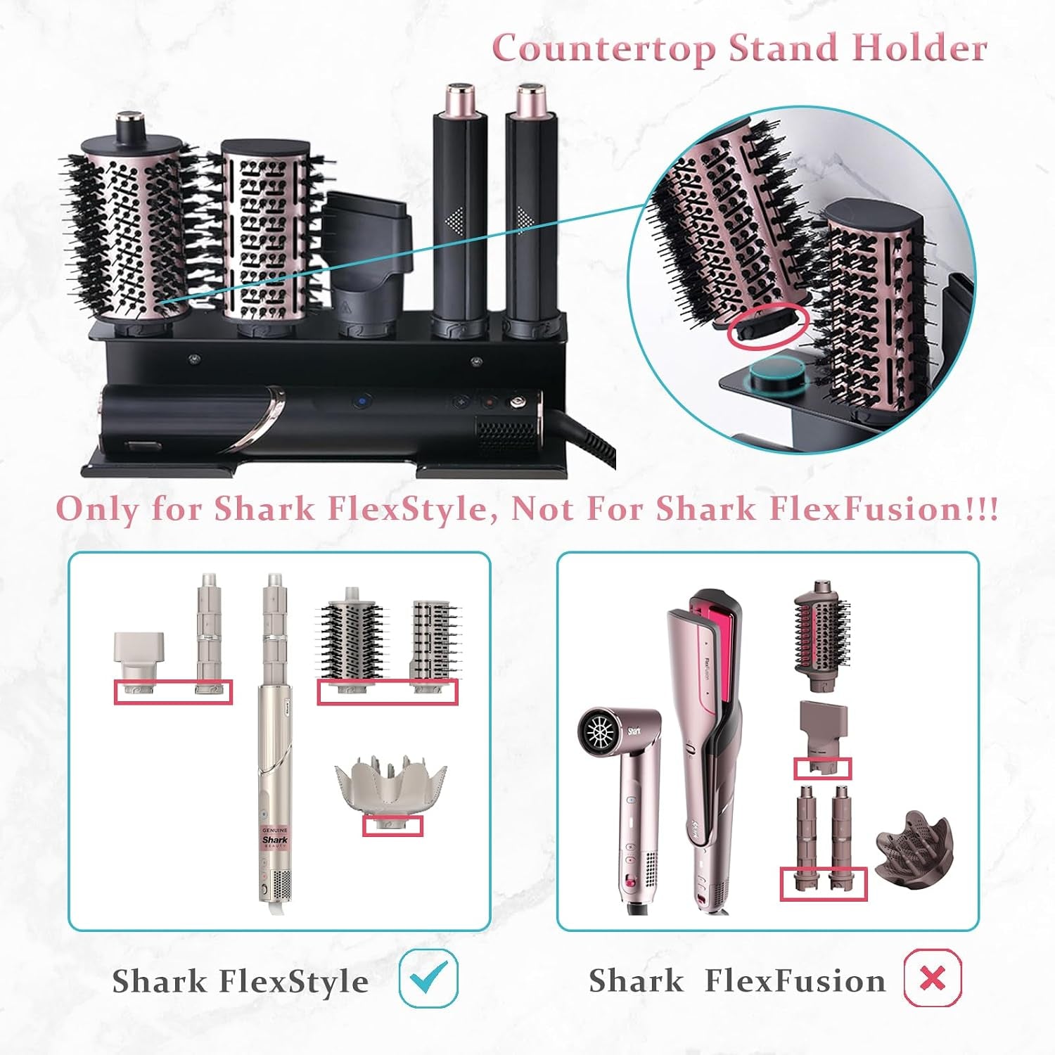 Hair Dryer Holder Compatible with Shark Flexstyle, Wall Mount Organizer for Shark Flex Style HD430/HD435/HD440BK/HD433CP Attachments, Storage Rack for Curlers Brushes Diffuser Accessories
