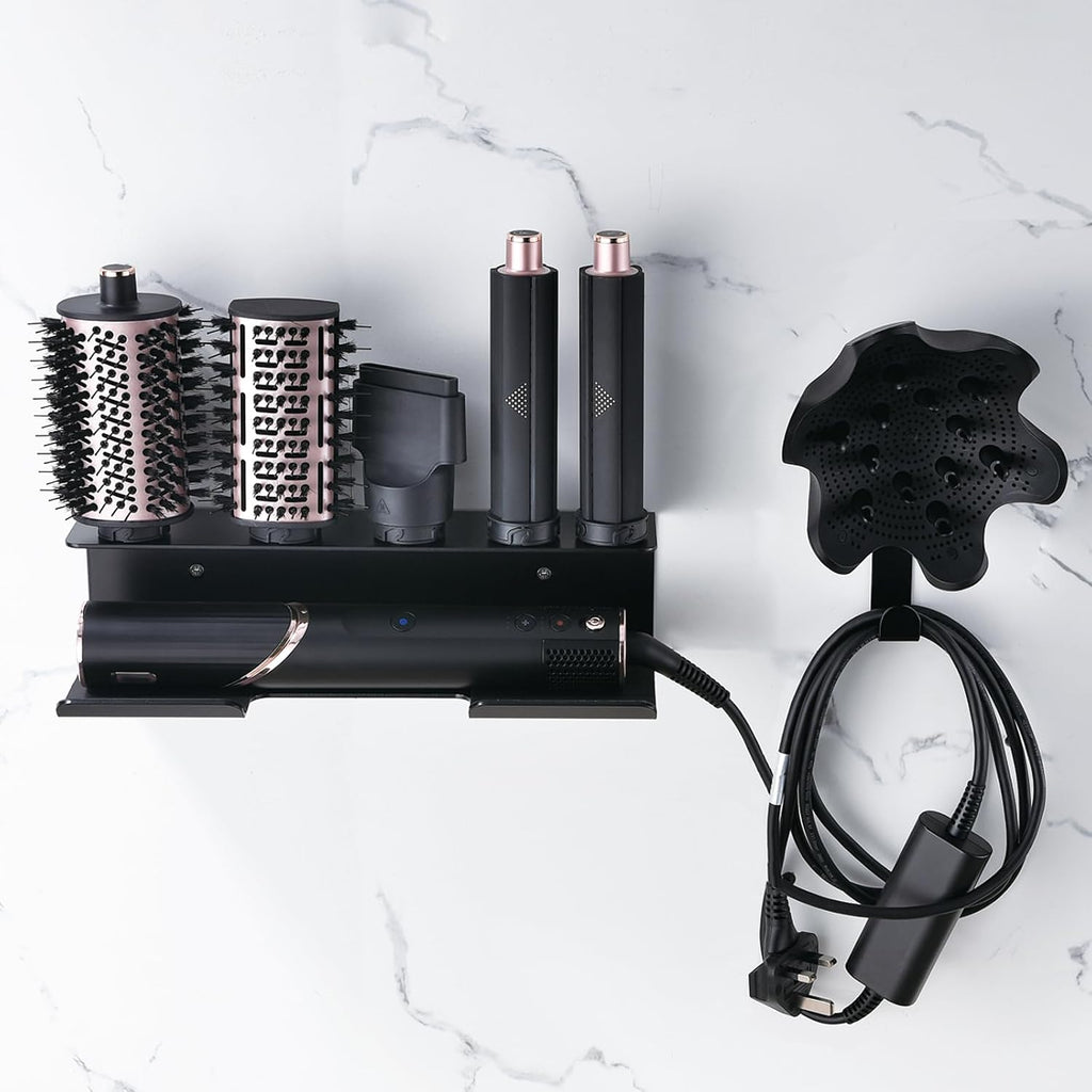 Hair Dryer Holder Compatible with Shark Flexstyle, Wall Mount Organizer for Shark Flex Style HD430/HD435/HD440BK/HD433CP Attachments, Storage Rack for Curlers Brushes Diffuser Accessories
