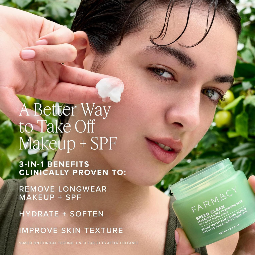 Sensitive Skin Makeup Remover Cleansing Balm - Green Clean Waterproof Makeup Remover Balm + Oil Cleanser for Face - Melts Make up + SPF - Hydrates + Softens Skin - Fragrance-Free (200Ml)